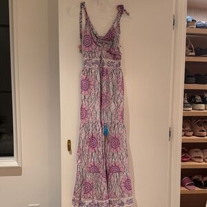 Purple Floral Maxi Dress with Tie Straps